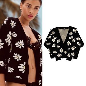 For Love and Lemons Daisy Sweater Floral Print Cardigan Fall Sweater Knitwear